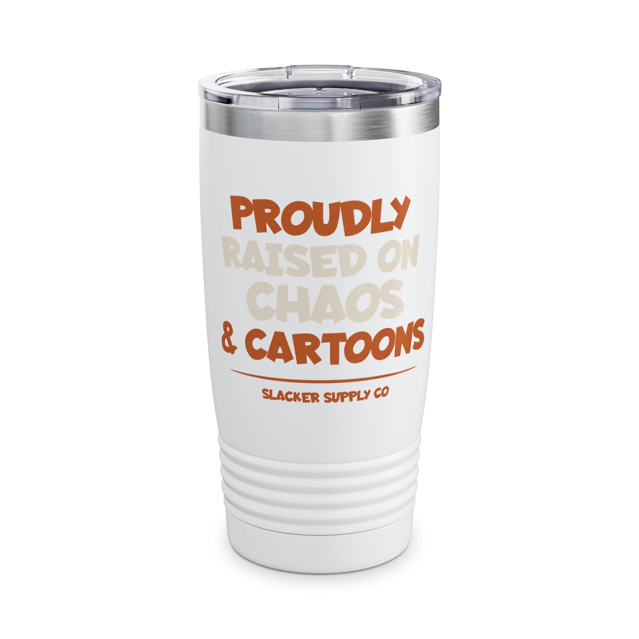 Proudly Raised on Chaos & Cartoons — 20oz Gen X Tumbler
