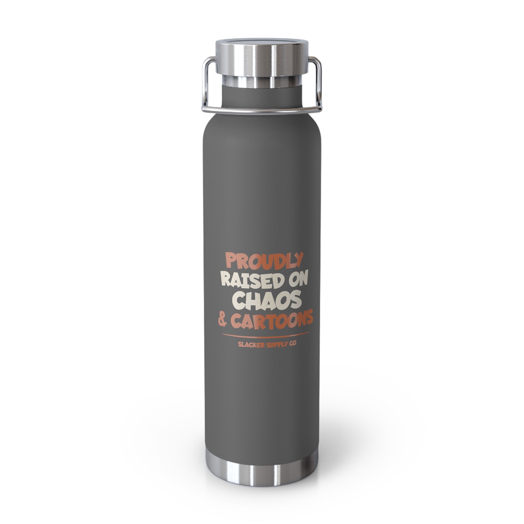 Proudly Raised on Chaos & Cartoons — Gen X Water Bottle
