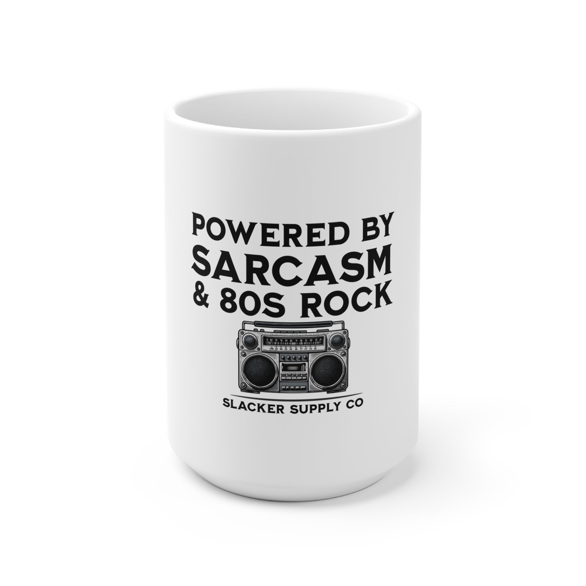 Powered by Sarcasm & 80s Rock — Gen X Mug