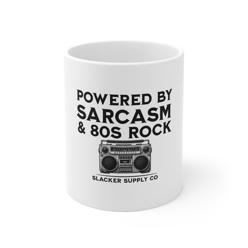 Powered by Sarcasm & 80s Rock — Gen X Mug
