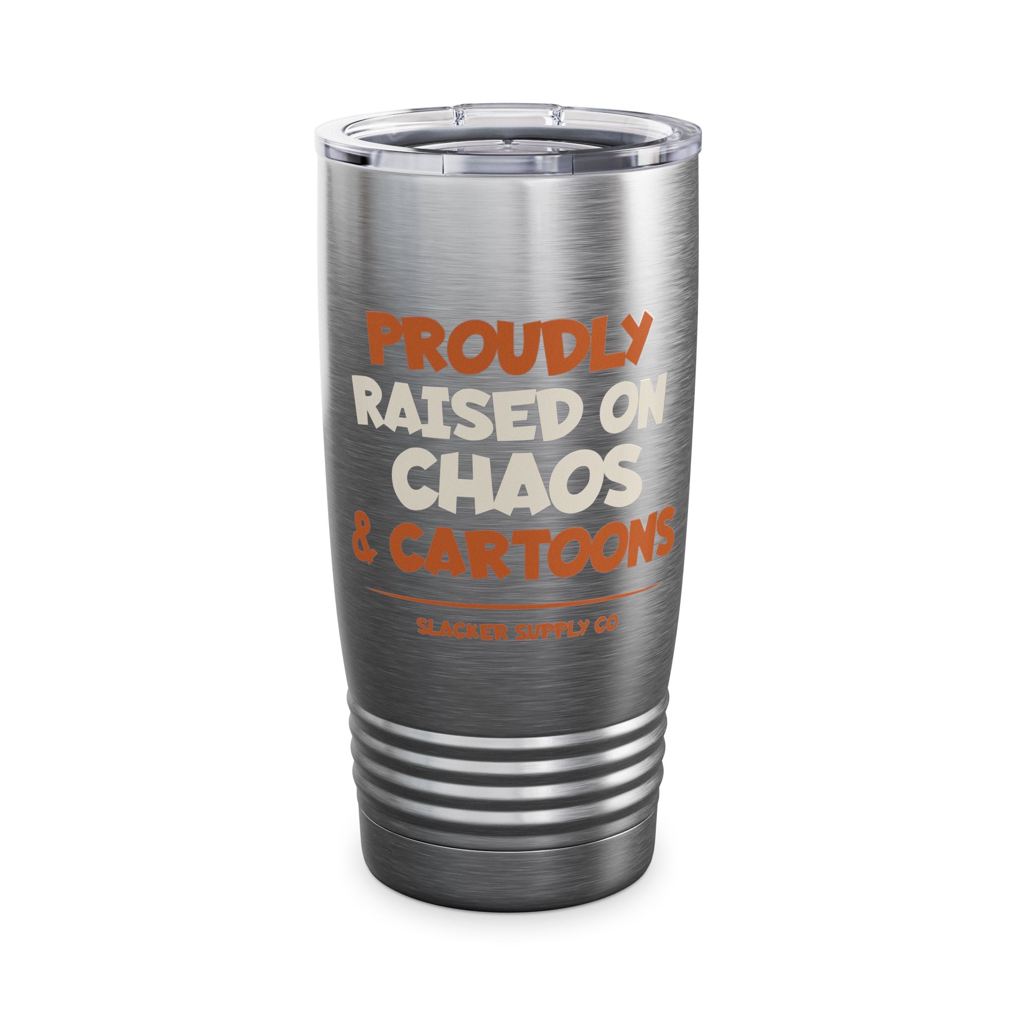 Proudly Raised on Chaos & Cartoons — 20oz Gen X Tumbler
