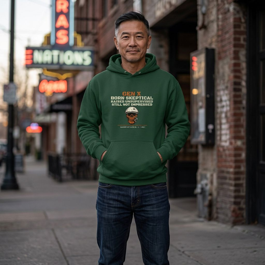 Gen X — Born Skeptical, Raised Unsupervised, Still Not Impressed Hoodie