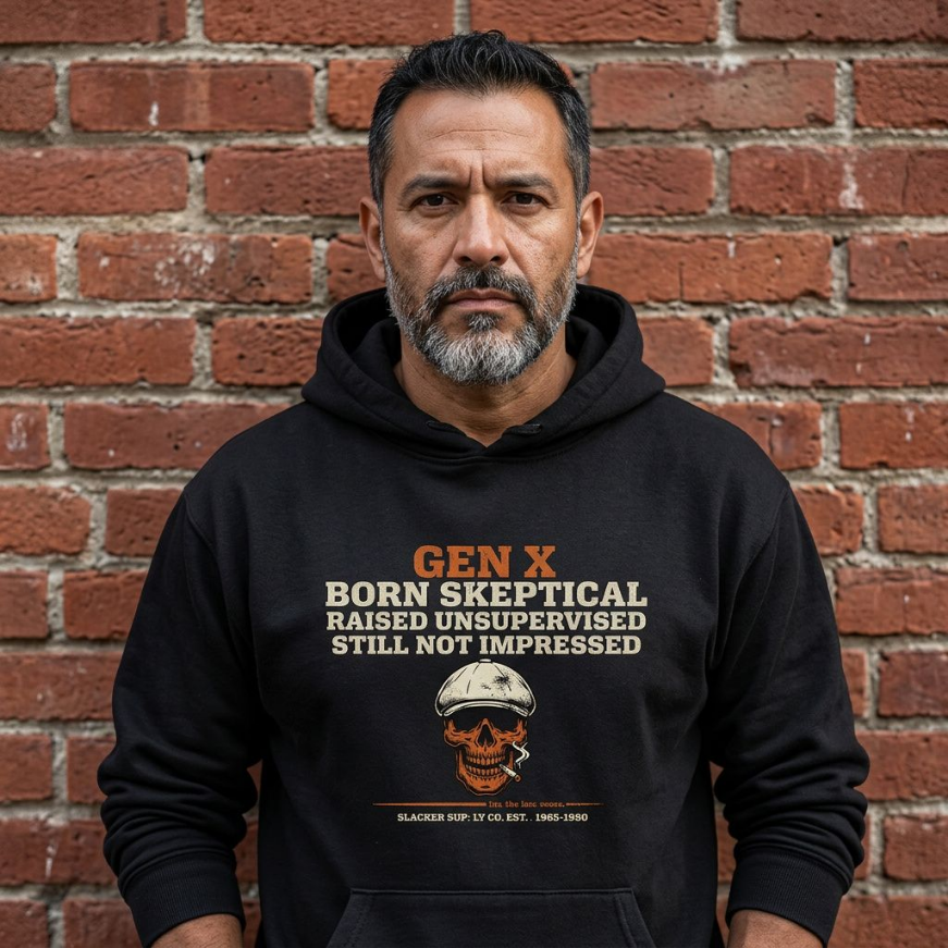 Gen X — Born Skeptical, Raised Unsupervised, Still Not Impressed Hoodie