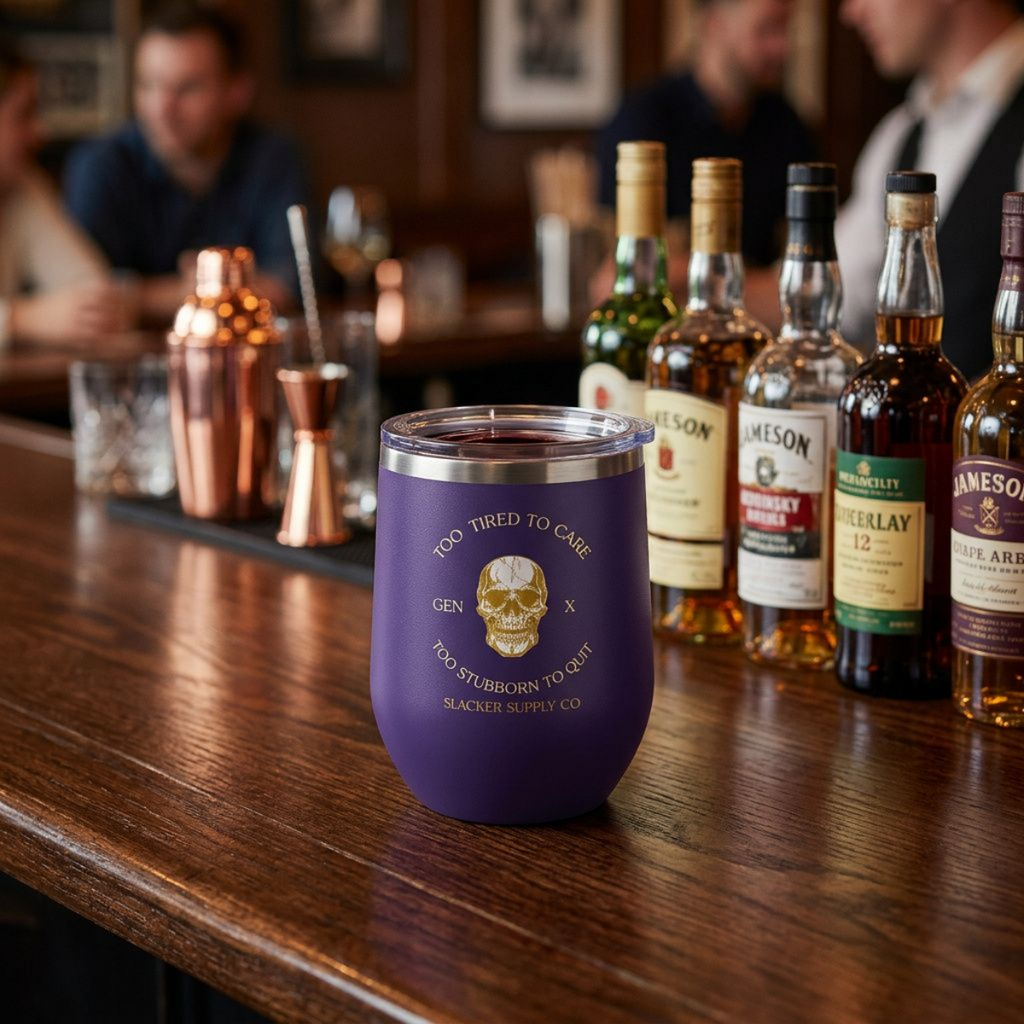 Too Tired to Care, Too Stubborn to Quit — Gen X Wine Tumbler